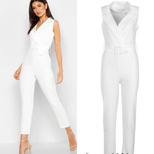 Woven Blazer Belt Jumpsuit